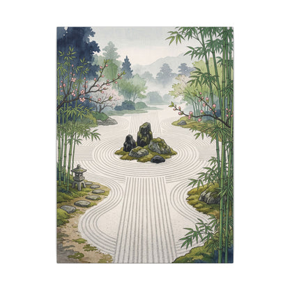 Tranquil Rock Garden Canvas Art - Ukiyo E Inspired Zen Art Print