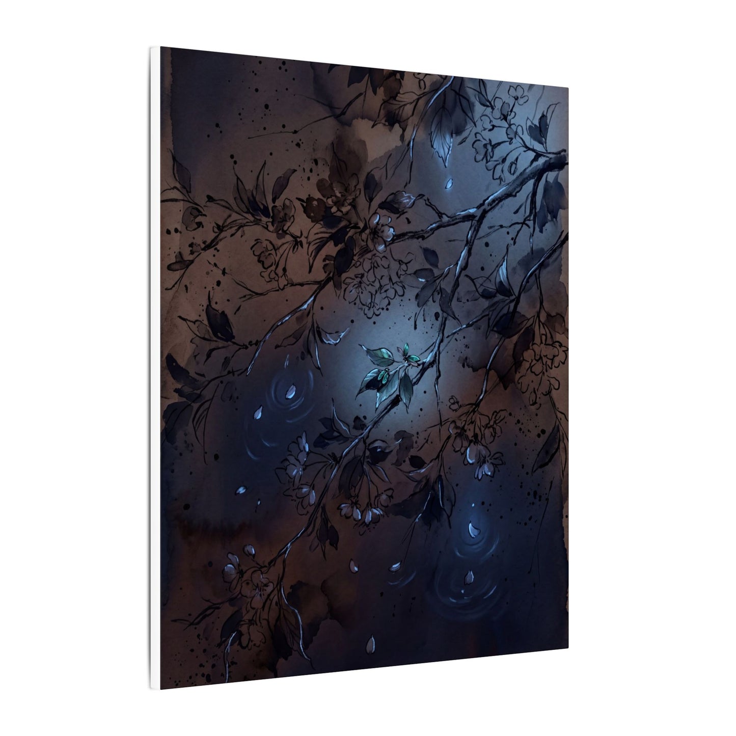 Bold Cherry Blossom Canvas Art - Charcoal Ink Dark Japandi