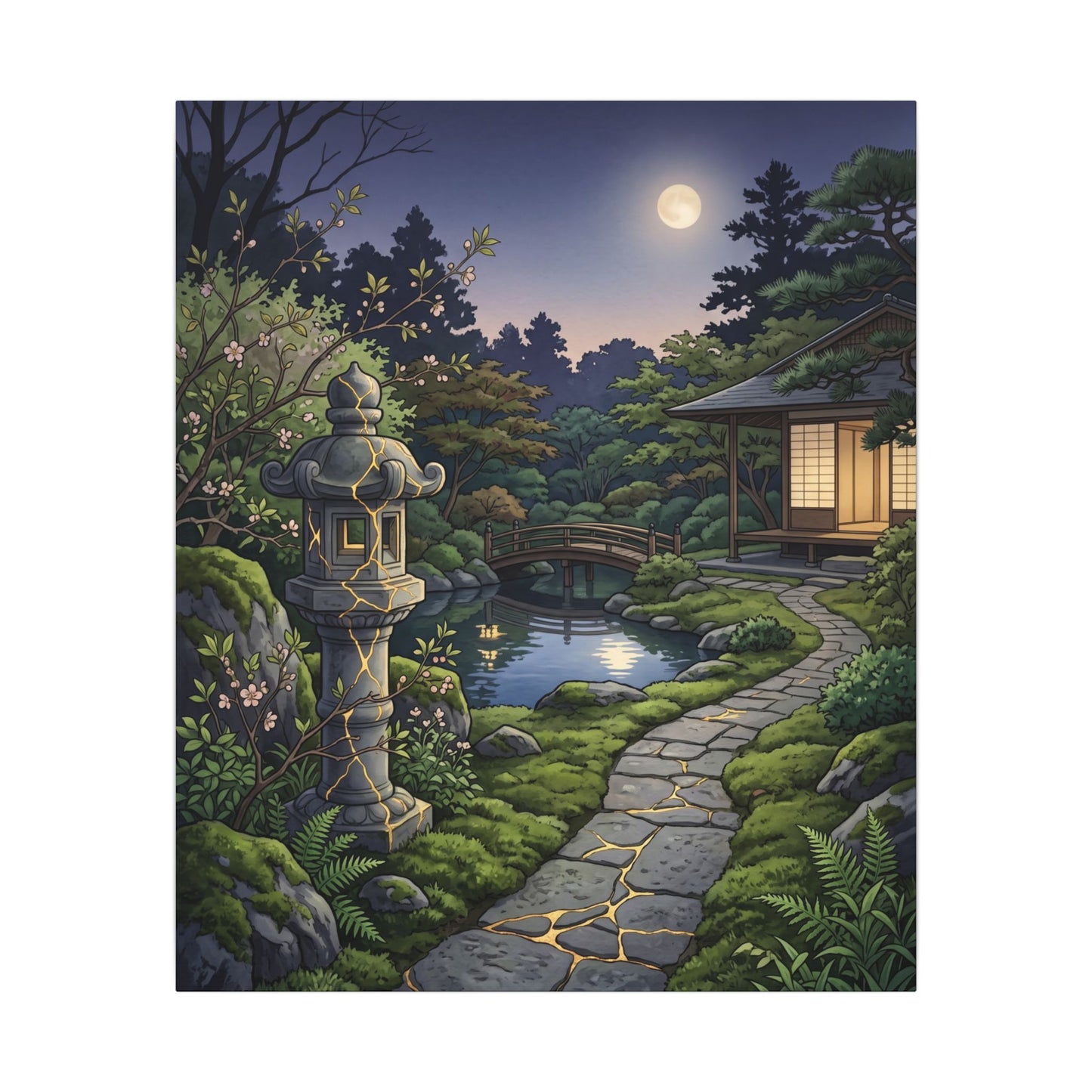 Spring Moonlit Garden Gold Vein Canvas Art | Resilient Decor
