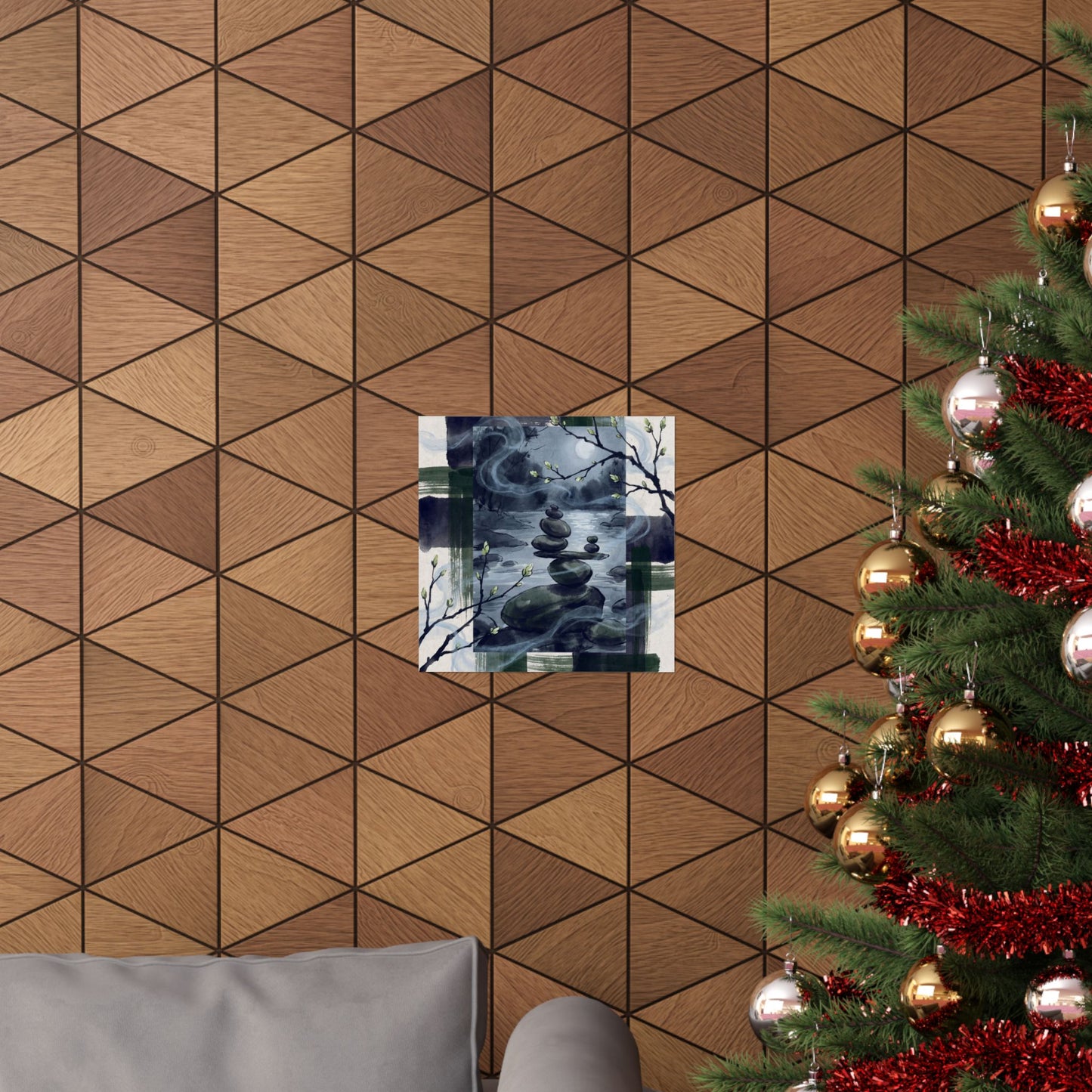 River Stones Wall Art Print | Spring Zen Sumi E Art