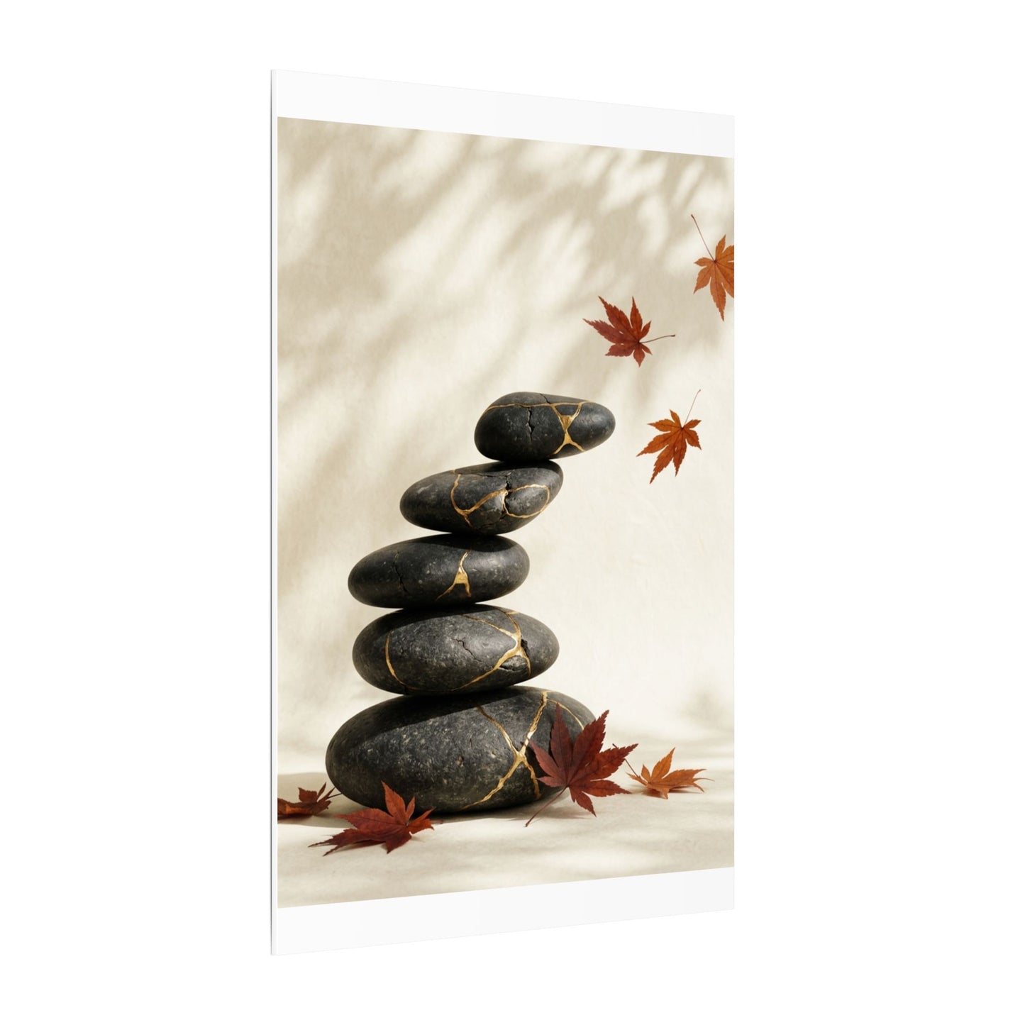 Kintsugi River Stones in Dappled | Crackle Gold Canvas Art