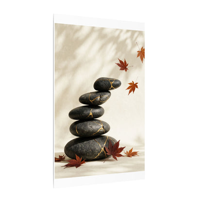 Kintsugi River Stones in Dappled | Crackle Gold Canvas Art