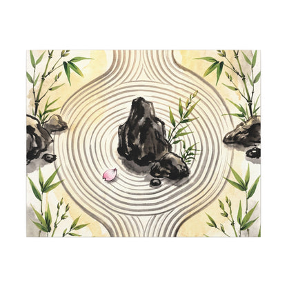 Zen Rock Garden in Golden Hour | Sumi E Canvas Art