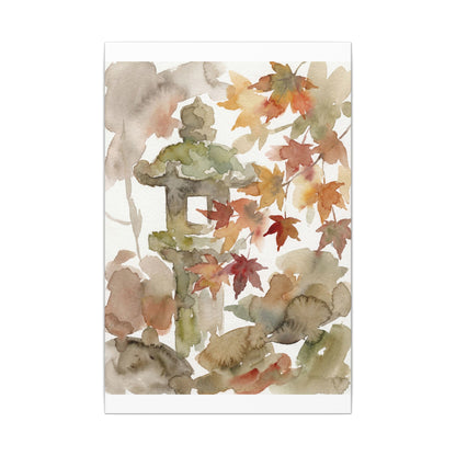 Stone Lantern Watercolor Canvas Art | Earthy Japandi Art