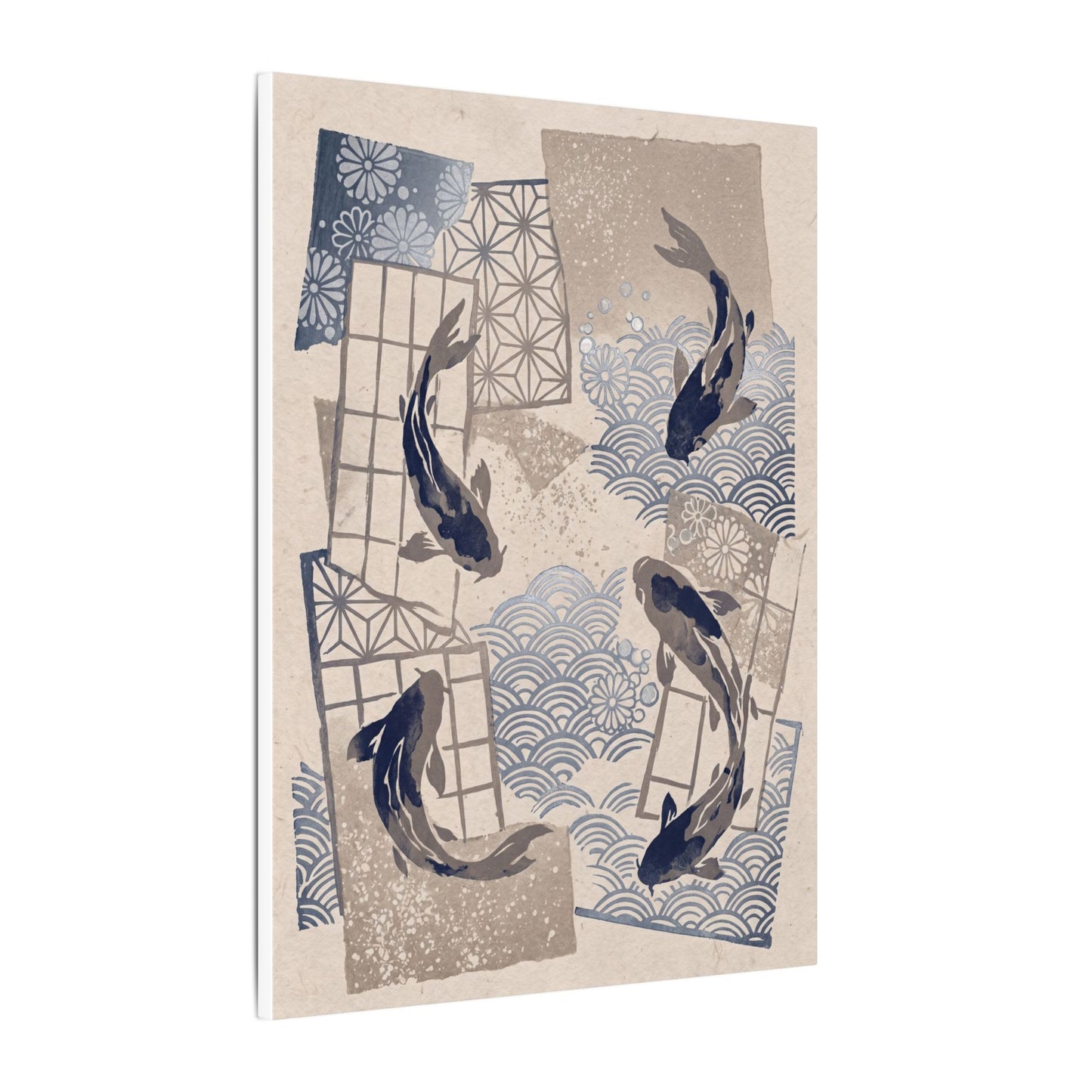 Earthy Koi Pond Canvas Art - Japanese Pattern Japandi