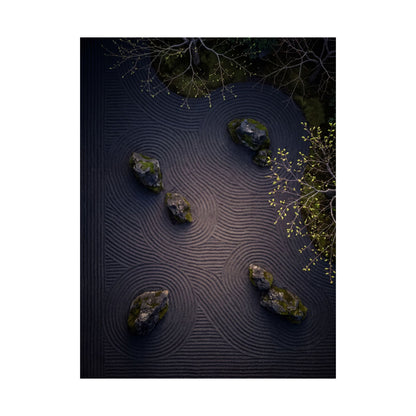 Rock Garden Shadow Zen Wall Art Print | Atmospheric Dark Japandi Art