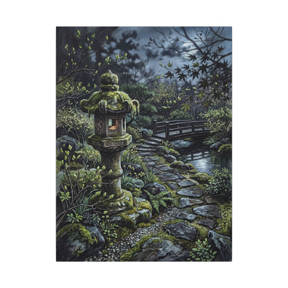 Japandi Stone Lantern in Moonlight | Texture Canvas Art