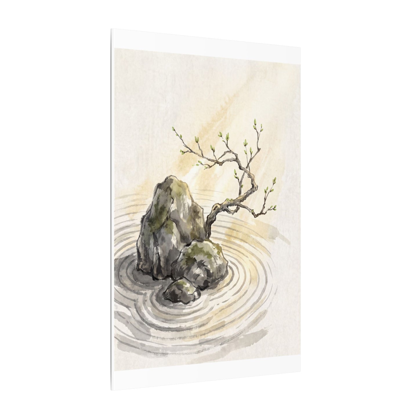 Serene Rock Garden Canvas Art - Sumi E Zen
