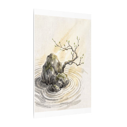 Serene Rock Garden Canvas Art - Sumi E Zen
