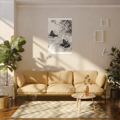 Rock Garden Canvas Art | Winter Zen Sumi E Art
