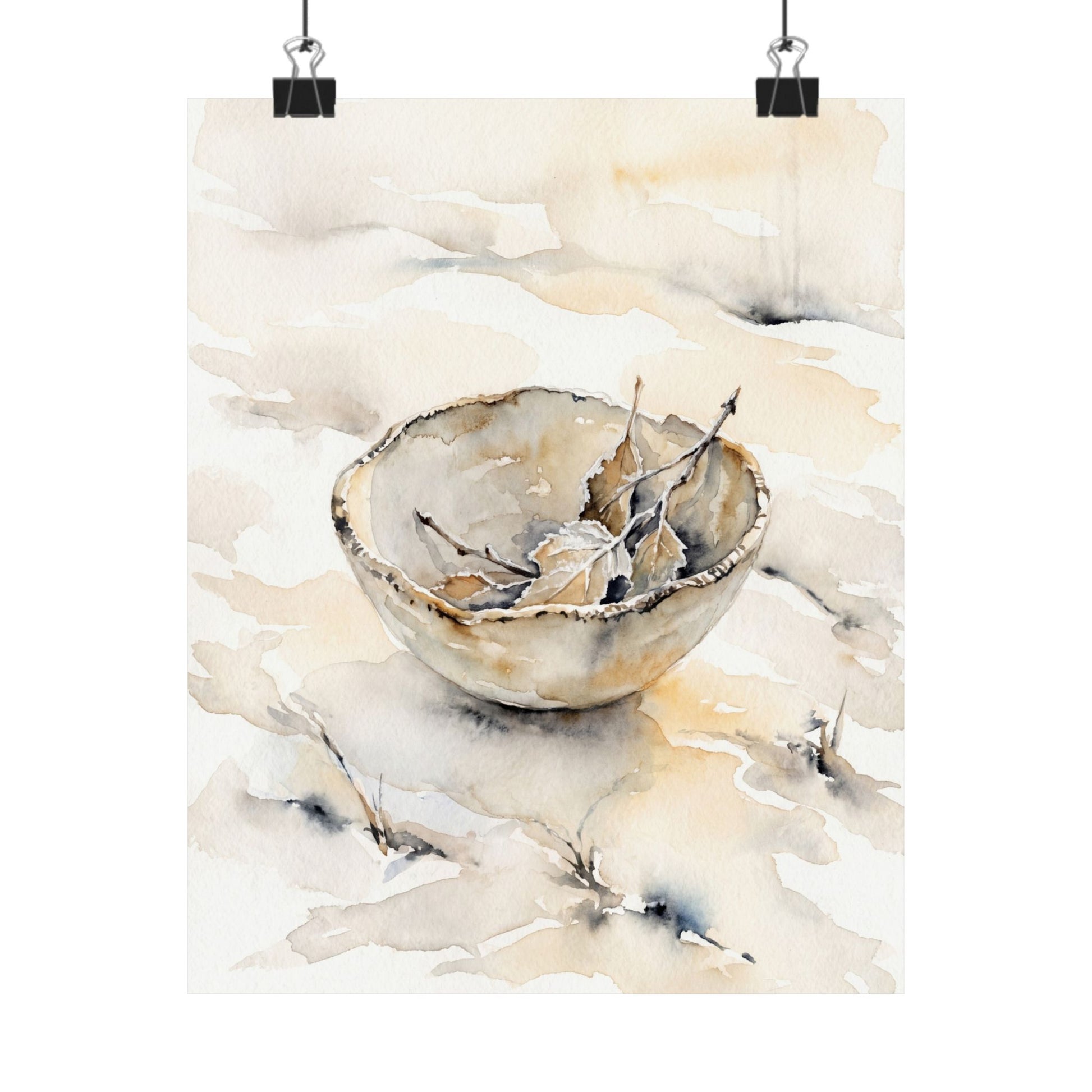 Fukinsei Ceramic Bowl Wall Art Print - Japandi Watercolor Art Print