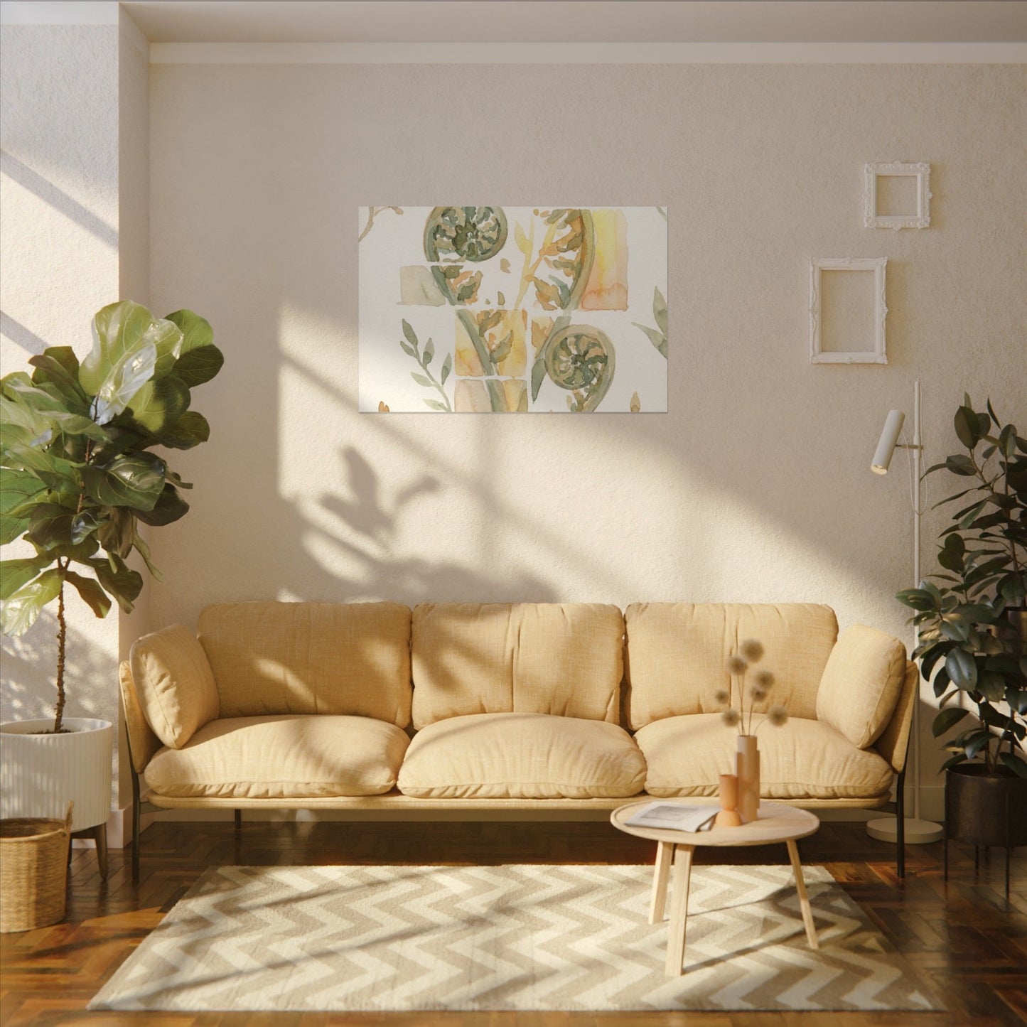 Earthy Fern Unfurling Canvas Art - Watercolor Japandi
