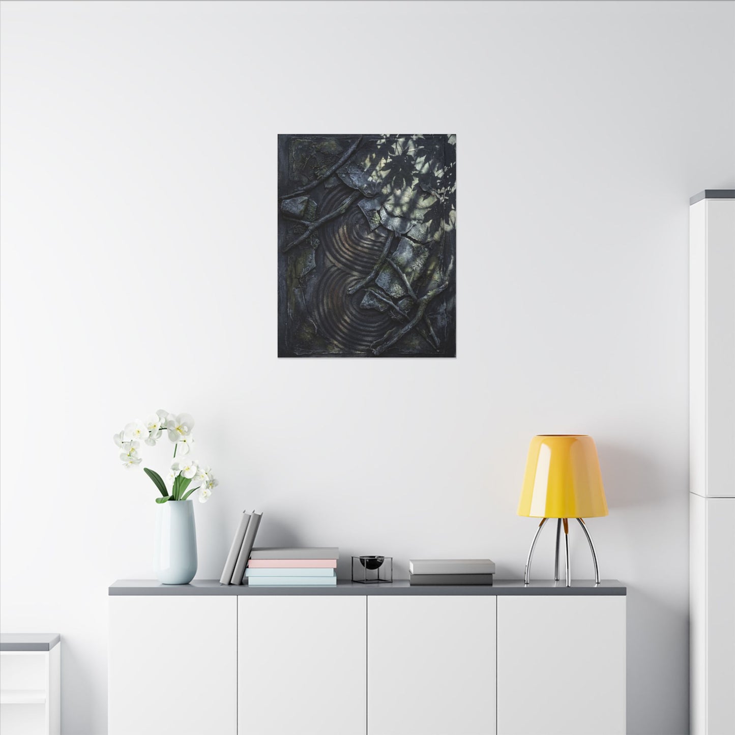 Rock Garden Canvas Art | Winter Dark Japandi Dark Texture Art