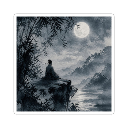 Zen Ink Brushstroke in Moonlight | Sumi E Sticker