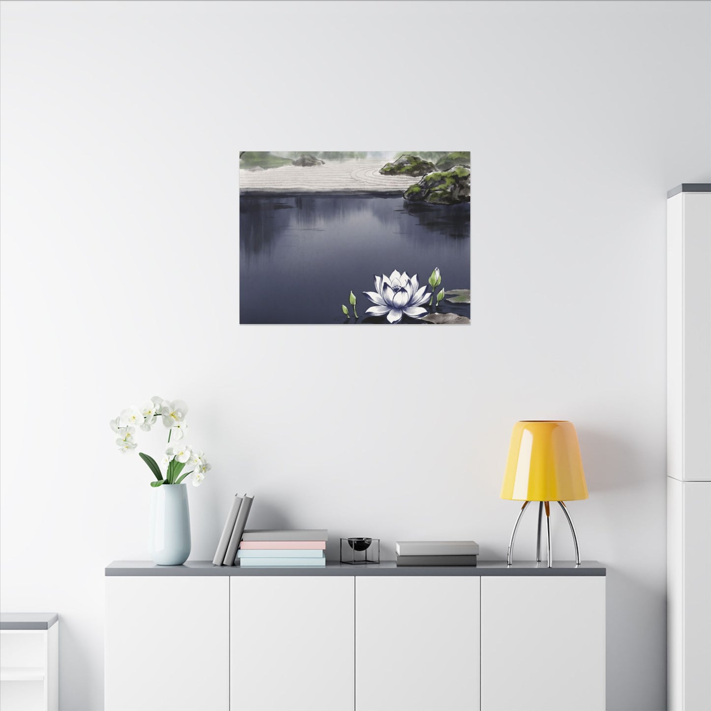 Lotus Flower Karesansui Canvas Art | Tranquil Zen Art