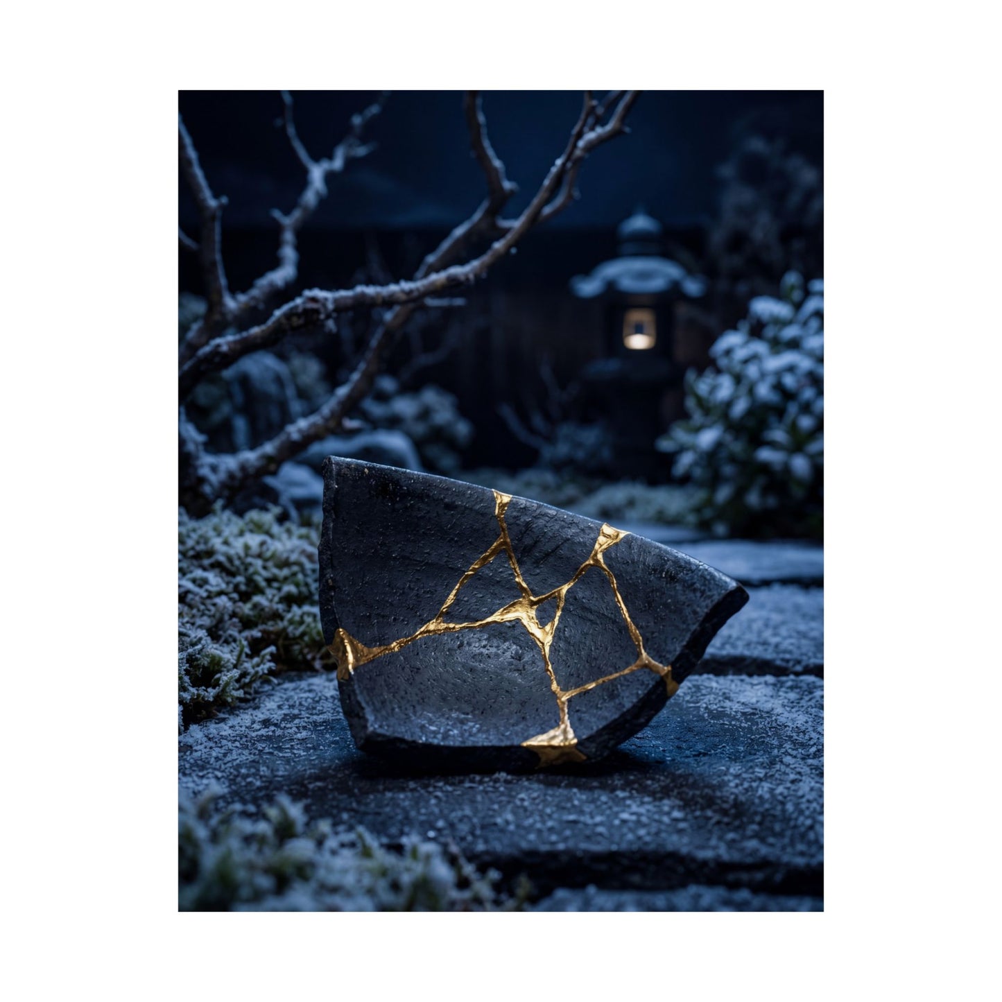 Moonlit Garden Gold Repair Wall Art Print | Healing Kintsugi Art