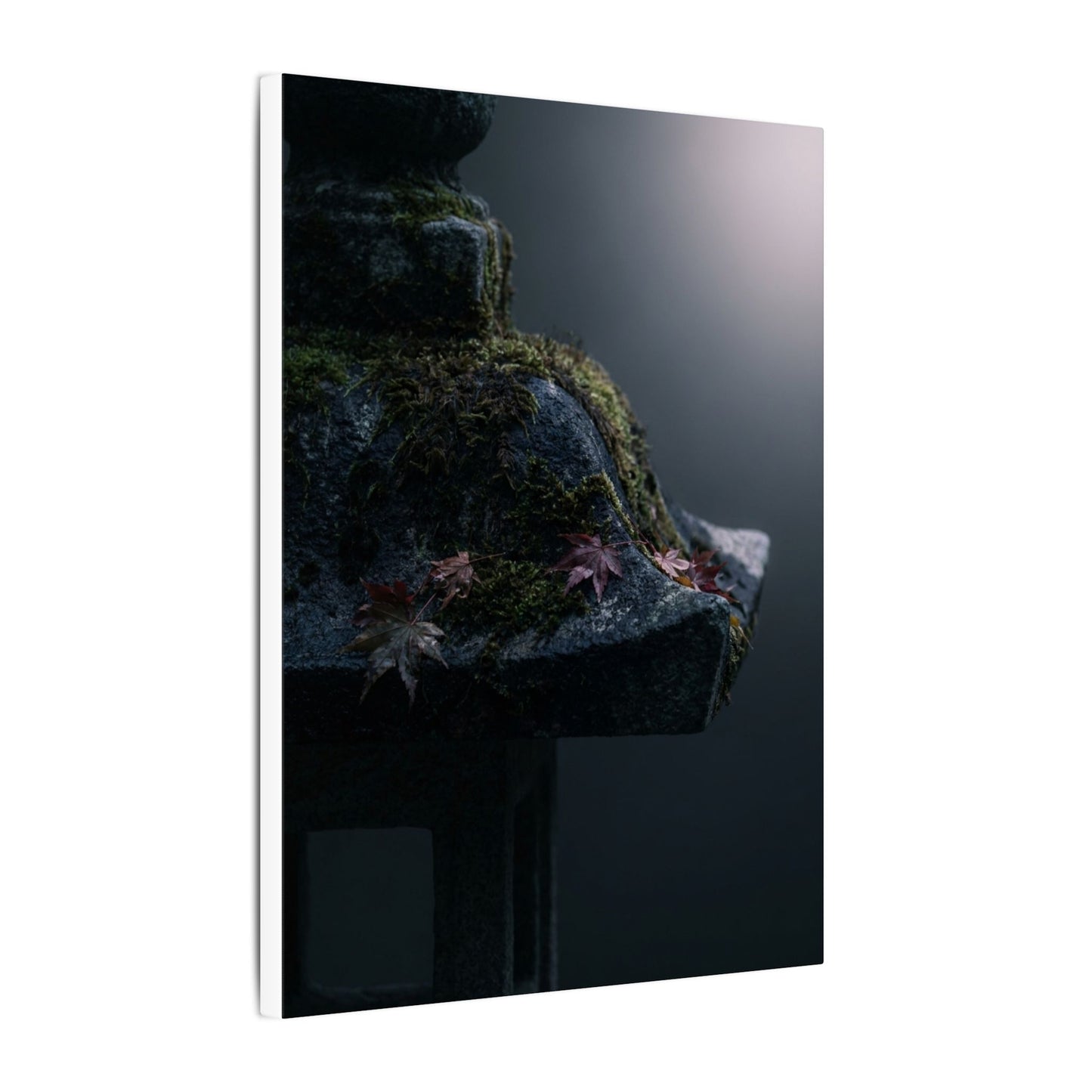 Stone Lantern Moody Minimal Canvas Art | Sophisticated Dark Japandi Art