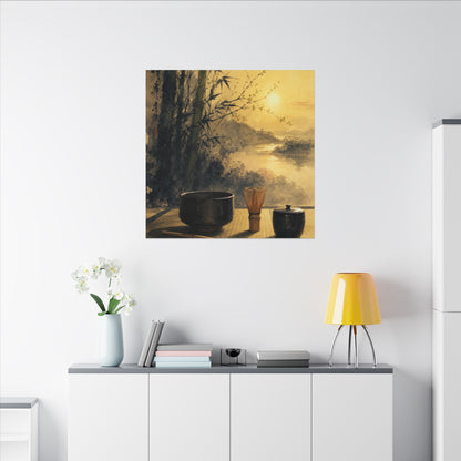 Tea Ceremony Sumi E Canvas Art | Contemplative Zen Art