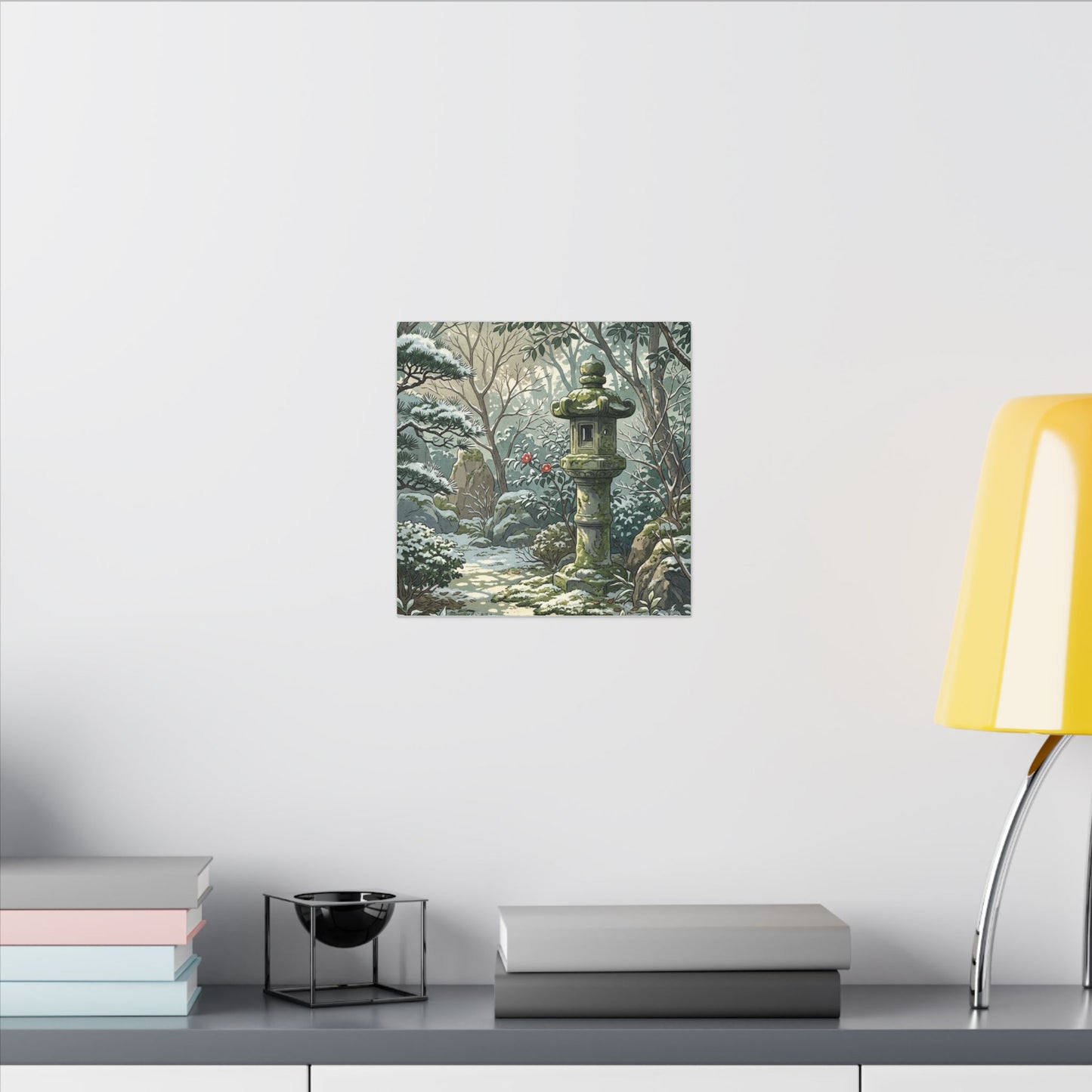 Stone Lantern Winter Canvas Art | Japandi Warm Design