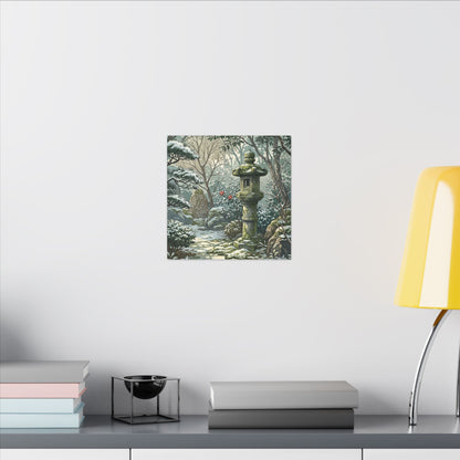 Stone Lantern Winter Canvas Art | Japandi Warm Design