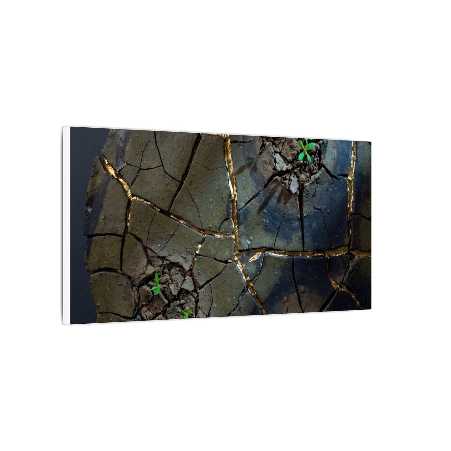 Dark Japandi Cracked Earth in Moonlight | Moody Minimal Canvas Art