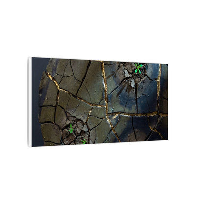 Dark Japandi Cracked Earth in Moonlight | Moody Minimal Canvas Art