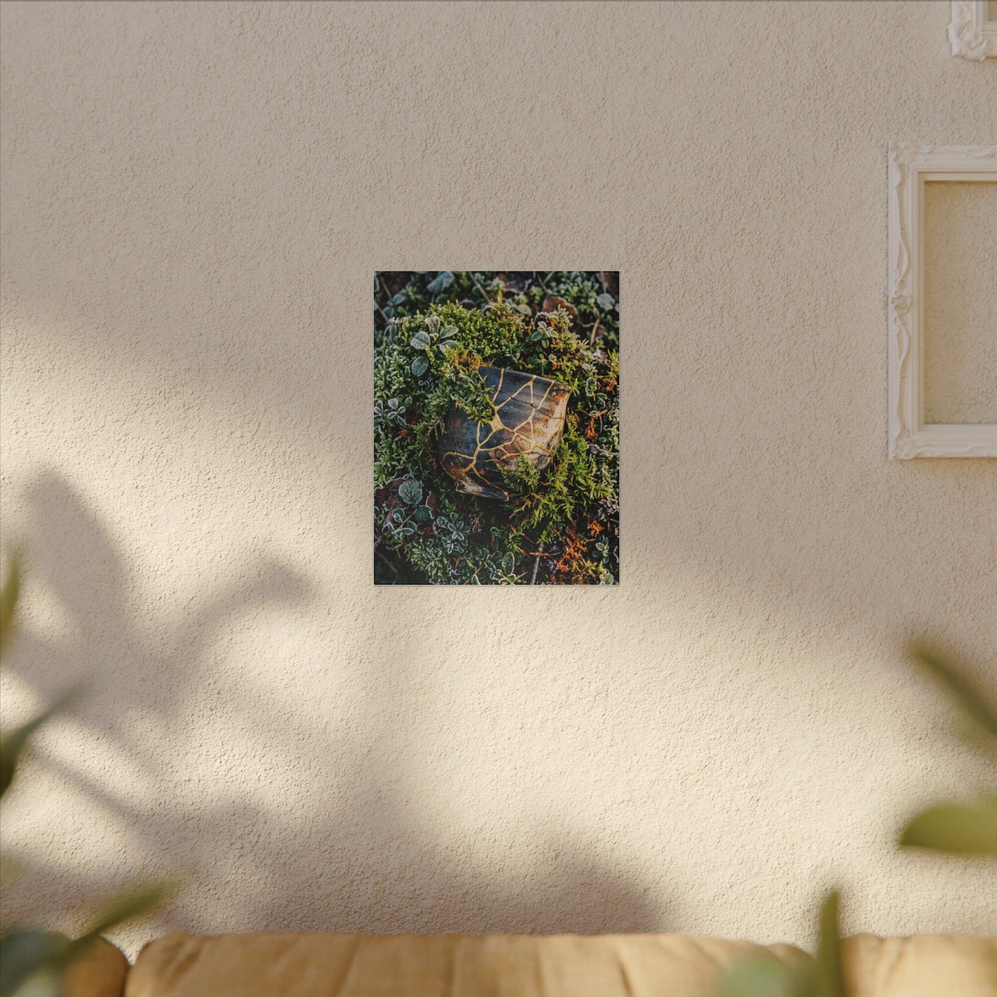 Artful Moss Close Up Canvas Art - Gold Repair Kintsugi