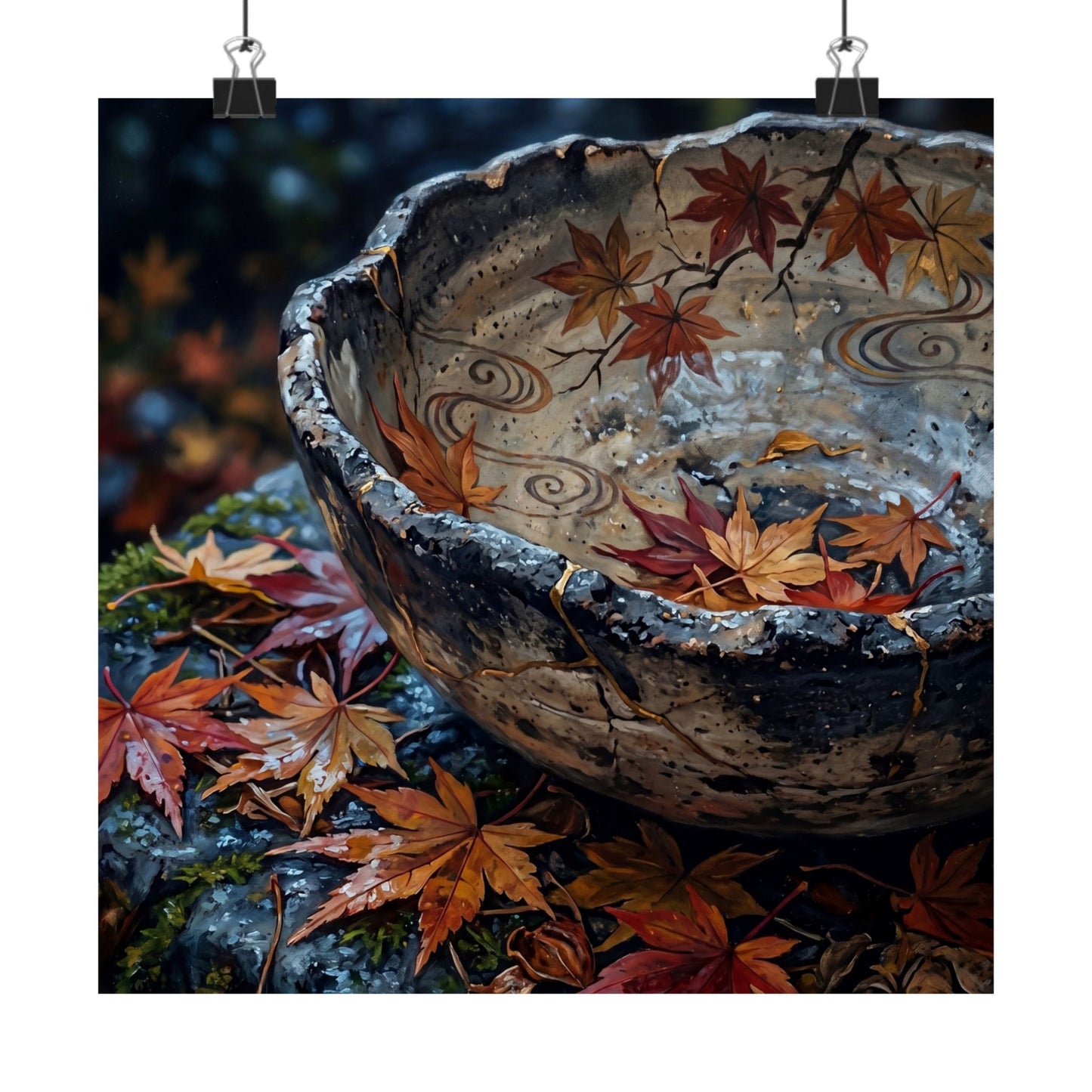 Autumn Ceramic Bowl Japanese Pattern Wall Art Print | Earthy Decor