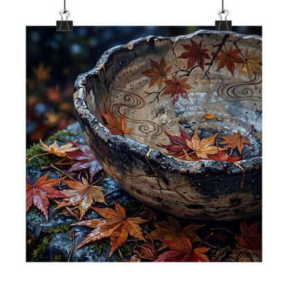 Autumn Ceramic Bowl Japanese Pattern Wall Art Print | Earthy Decor
