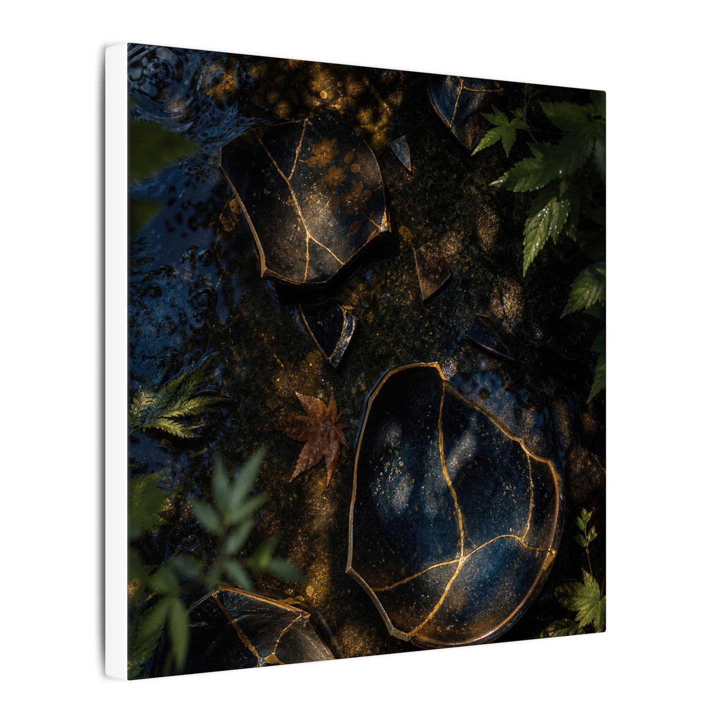 Dark Japandi Broken Pottery in Dappled | Shadow Zen Canvas Art