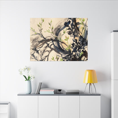 Ma Shadow Play Canvas Art - Dark Japandi Charcoal Ink