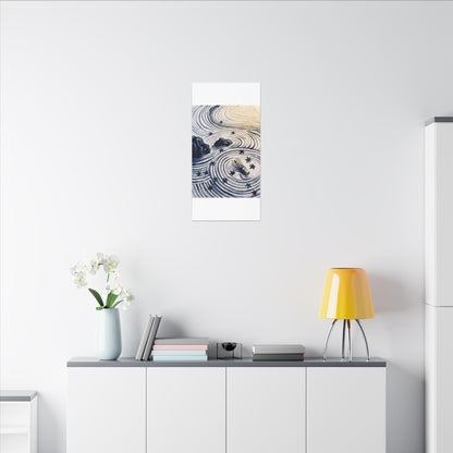 Zen Rock Garden in Golden Hour | Sumi E Canvas Art