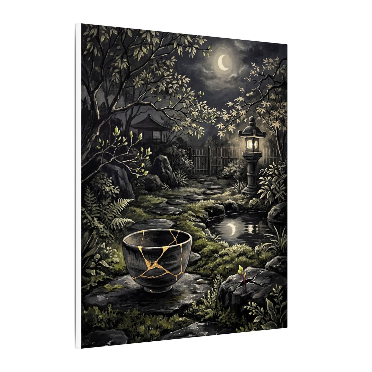 Kintsugi Moonlit Garden in Dappled | Gold Repair Canvas Art