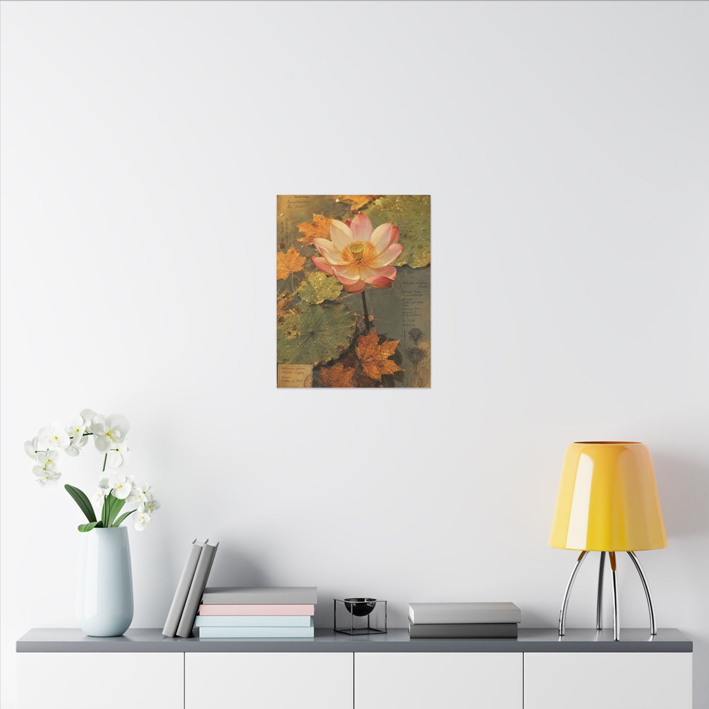 Autumn Lotus Flower Herbarium Canvas Art | Rustic Decor