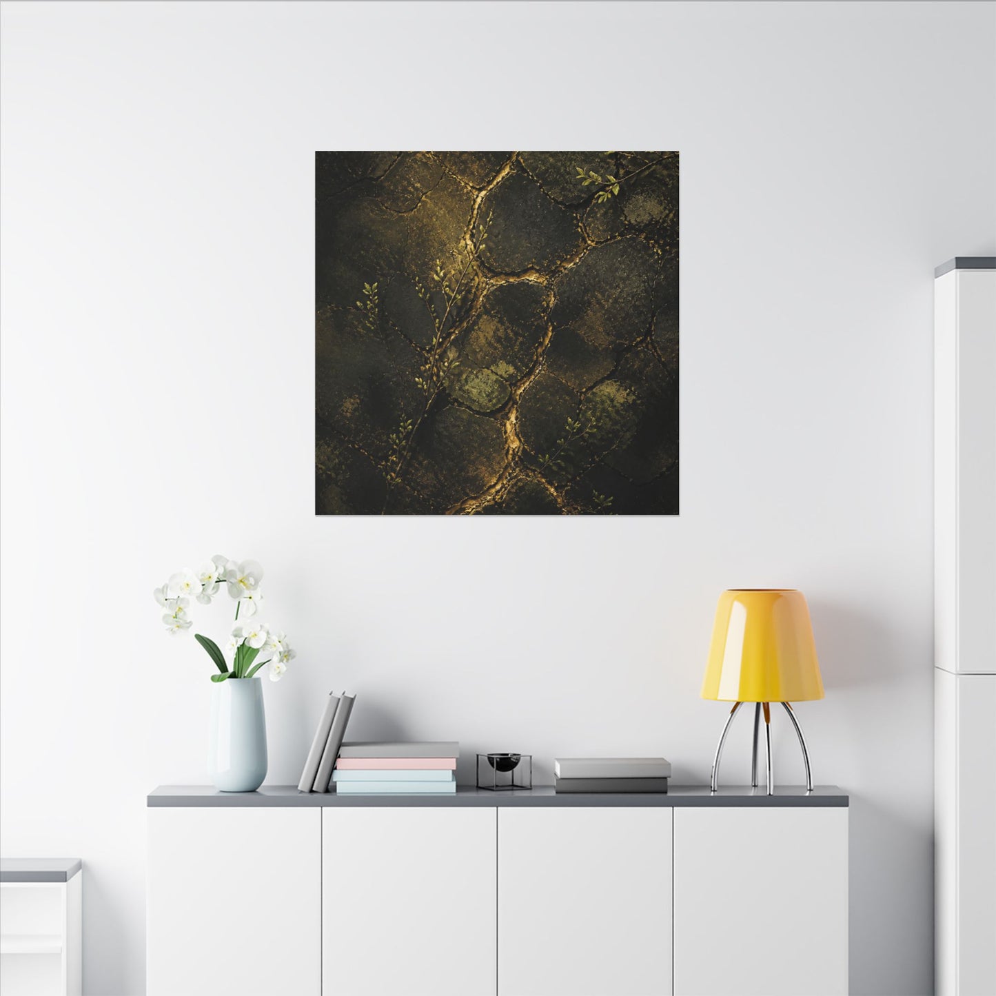 Shibui Cracked Earth Canvas Art - Dark Japandi Dark Texture