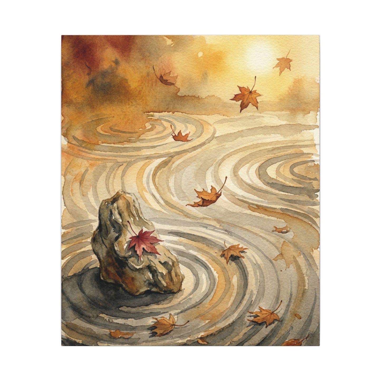 Autumn Rock Garden Watercolor Canvas Art | Neutral Decor