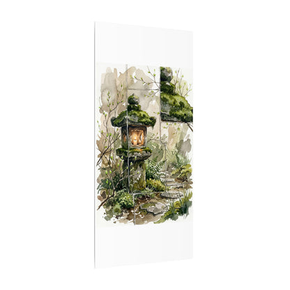 Stone Lantern Watercolor Canvas Art | Elegant Japandi Art