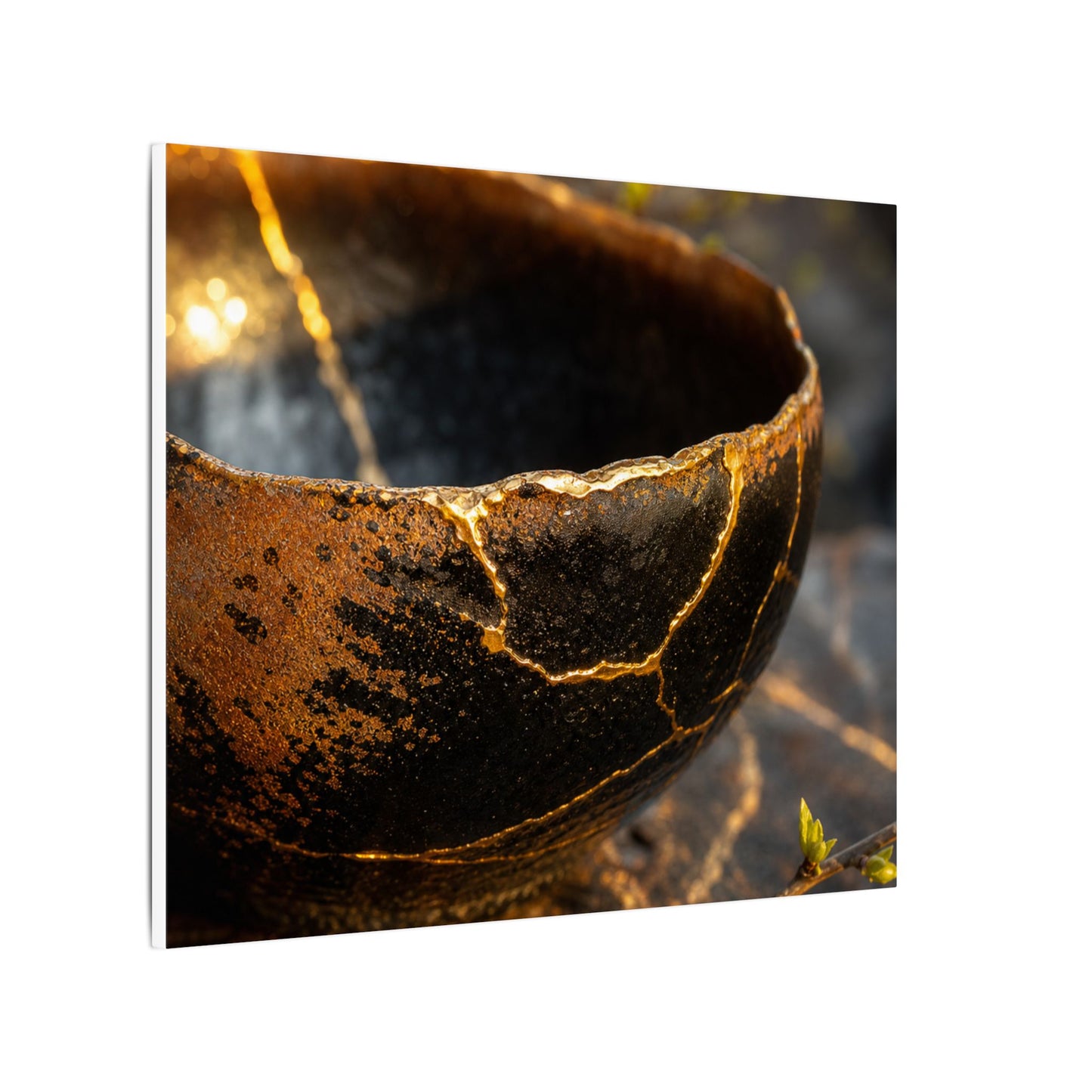 Kintsugi Ceramic Bowl in Golden Hour | Gold Vein Canvas Art