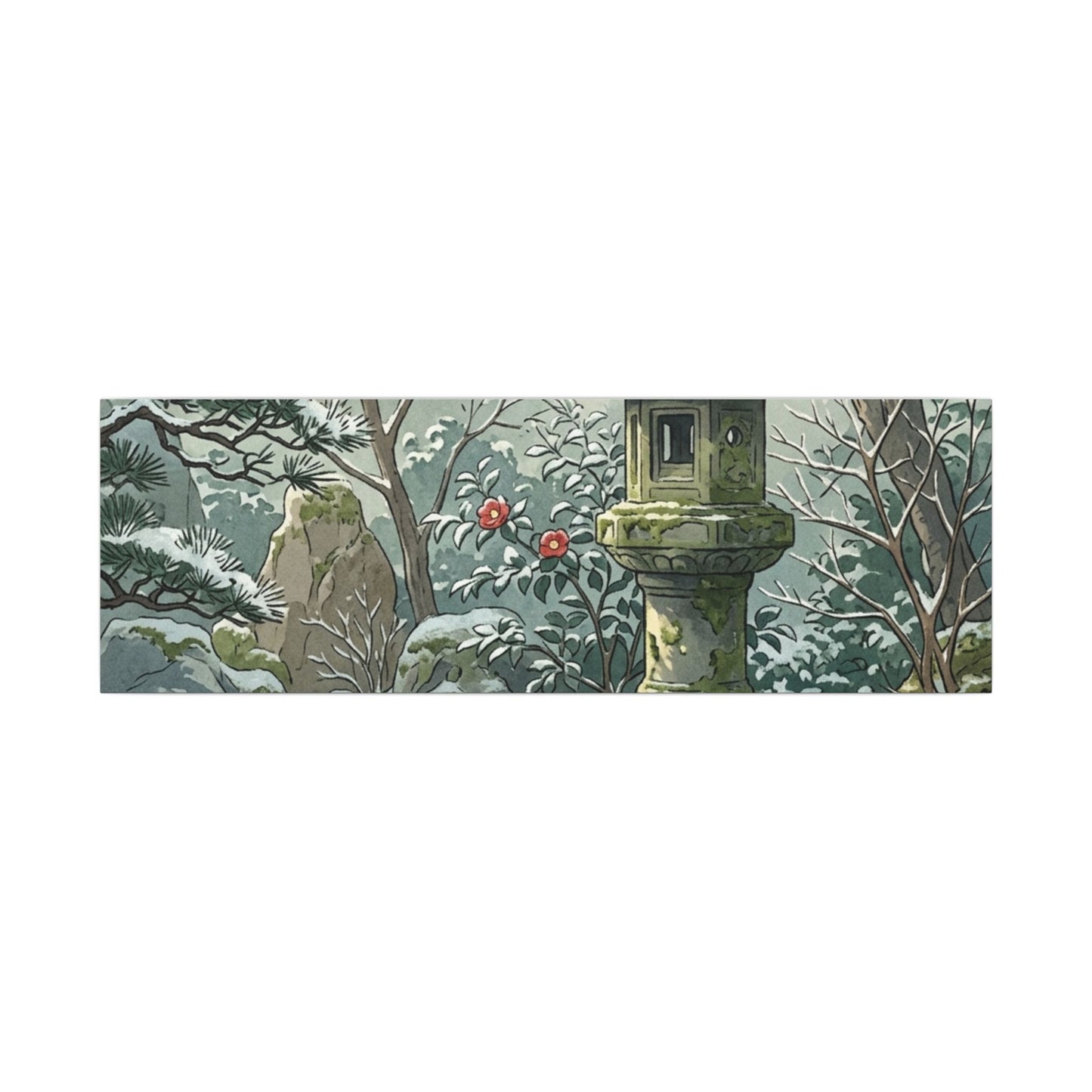 Stone Lantern Winter Canvas Art | Japandi Warm Design