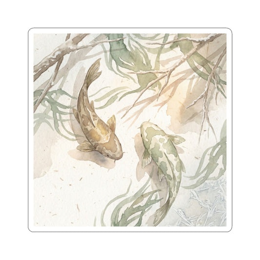 Winter Koi Pond Watercolor Sticker | Neutral Decor Art Print