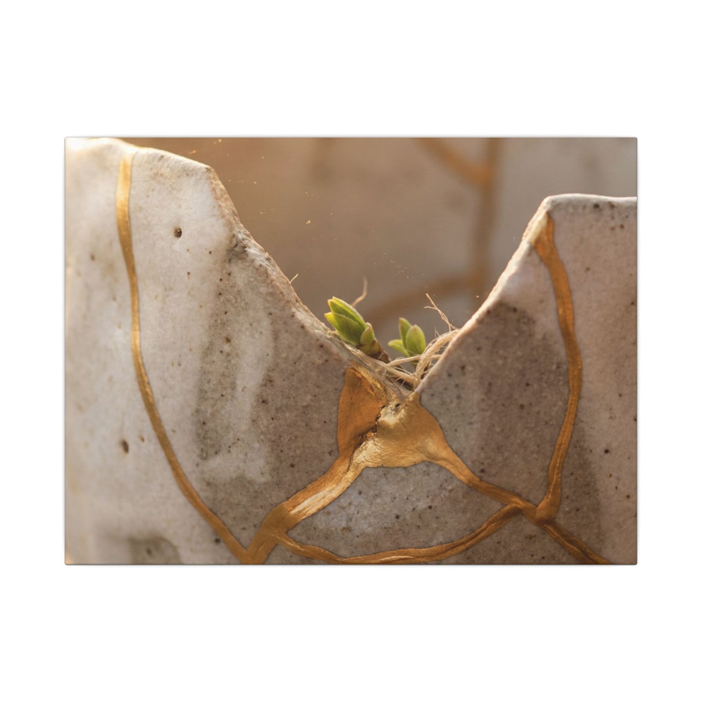 Golden Hour Broken Pottery Canvas Art - Japandi Kanso