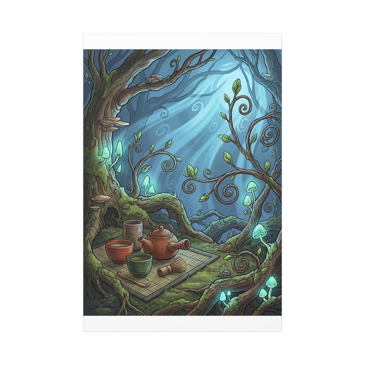 Spring Tea Ceremony Forest Whimsy Canvas Art | Cozy Decor