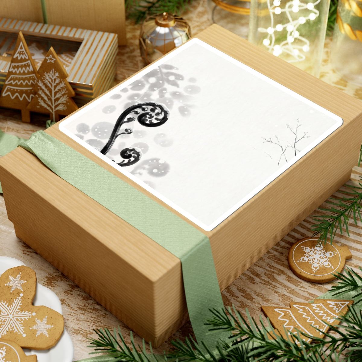Peaceful Fern Unfurling Sticker - Ukiyo E Inspired Zen Art Print