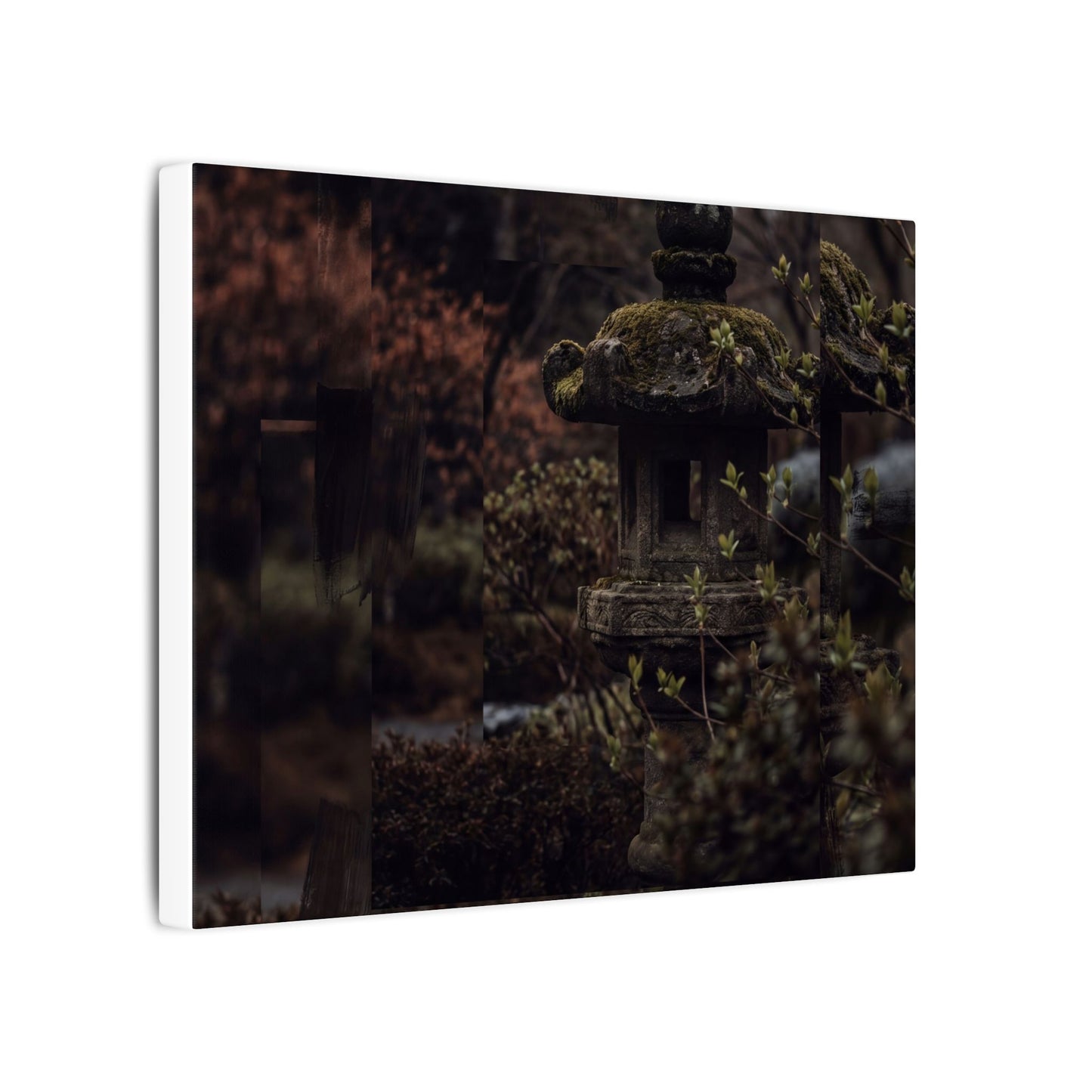 Stone Lantern Spring Canvas Art | Dark Japandi Bold Design