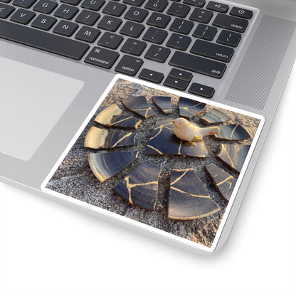 Kintsugi Broken Pottery in Golden Hour | Gold Repair Sticker Art Print