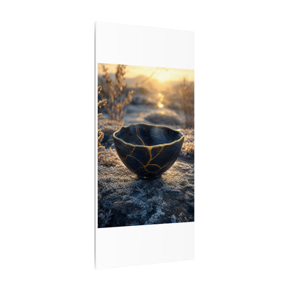 Ceramic Bowl Canvas Art | Winter Kintsugi Gold Repair Art