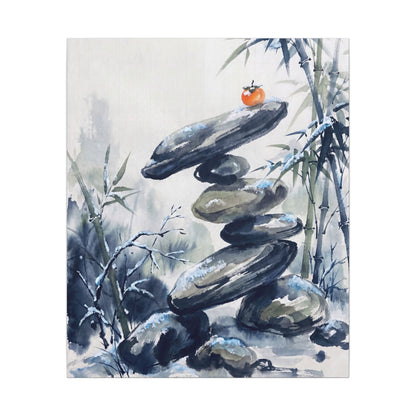 Zen River Stones in Moonlight | Sumi E Canvas Art
