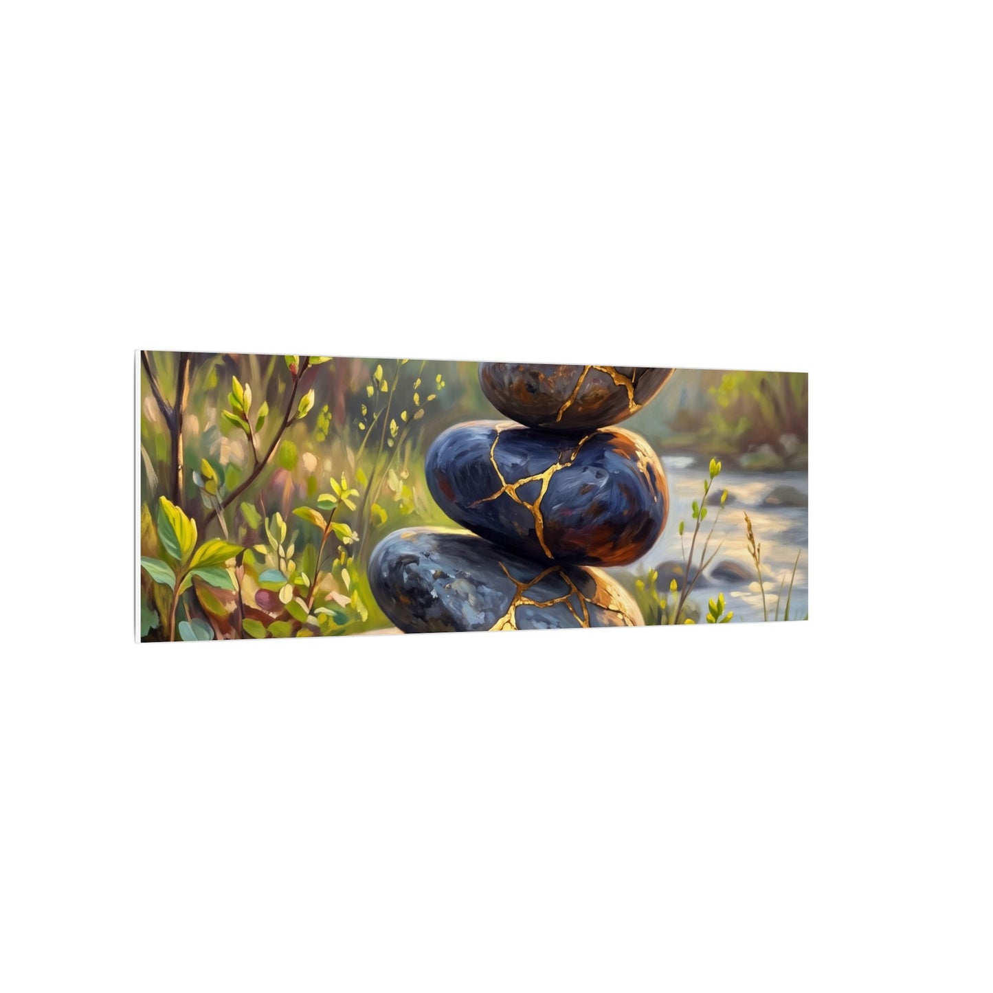 Spring River Stones Gold Repair Canvas Art | Healing Decor