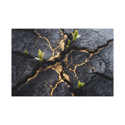 Ma Cracked Earth Canvas Art - Dark Japandi Charcoal Ink