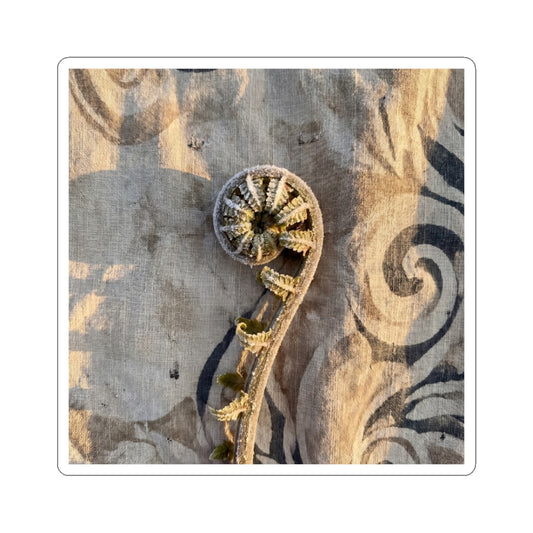 Fern Unfurling Japanese Pattern Sticker | Neutral Japandi Art